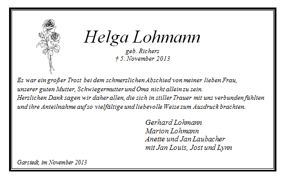 Lohmann HelgaTrauerdank