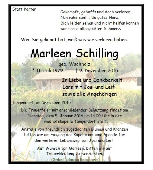 † 9. Dezember Marleen Schilling