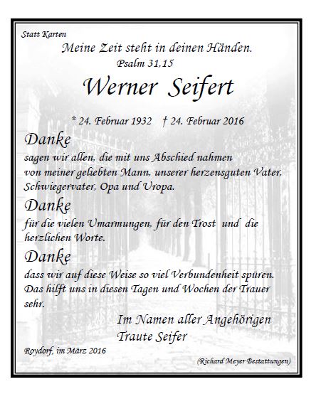 Seifert Werner Trauerdank